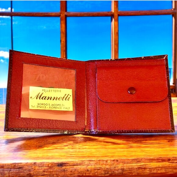 Mannelli Florence Italy Pelletterie Vintage Wallet Bi-Fold Change Gold Embossed - Picture 5 of 14